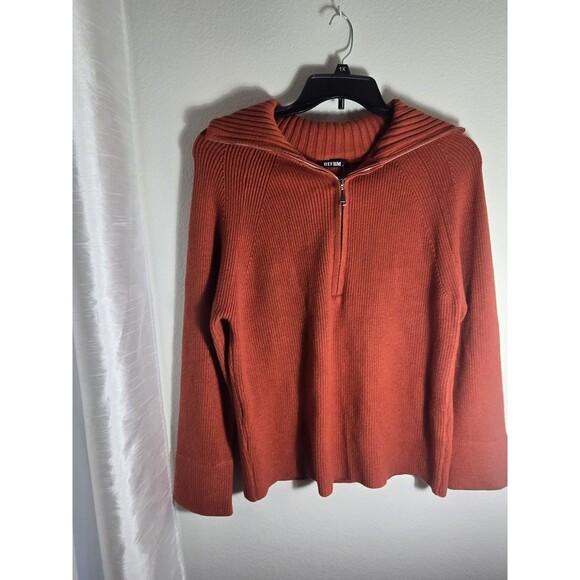 BTFBM Rust Orange Half Zip Ribbed Sweater Women’s Size Sm NWT Collared Knit Fall - Picture 1 of 15